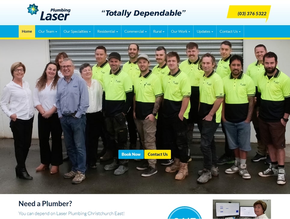 Home page of the Laser Plumbing Christchurch East website