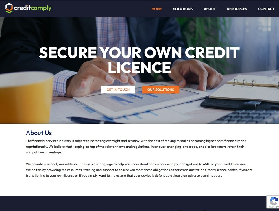 Home page of the Credit Comply website