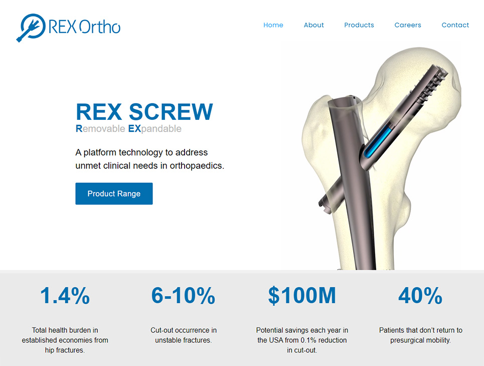 Home page of the Rex Ortho website