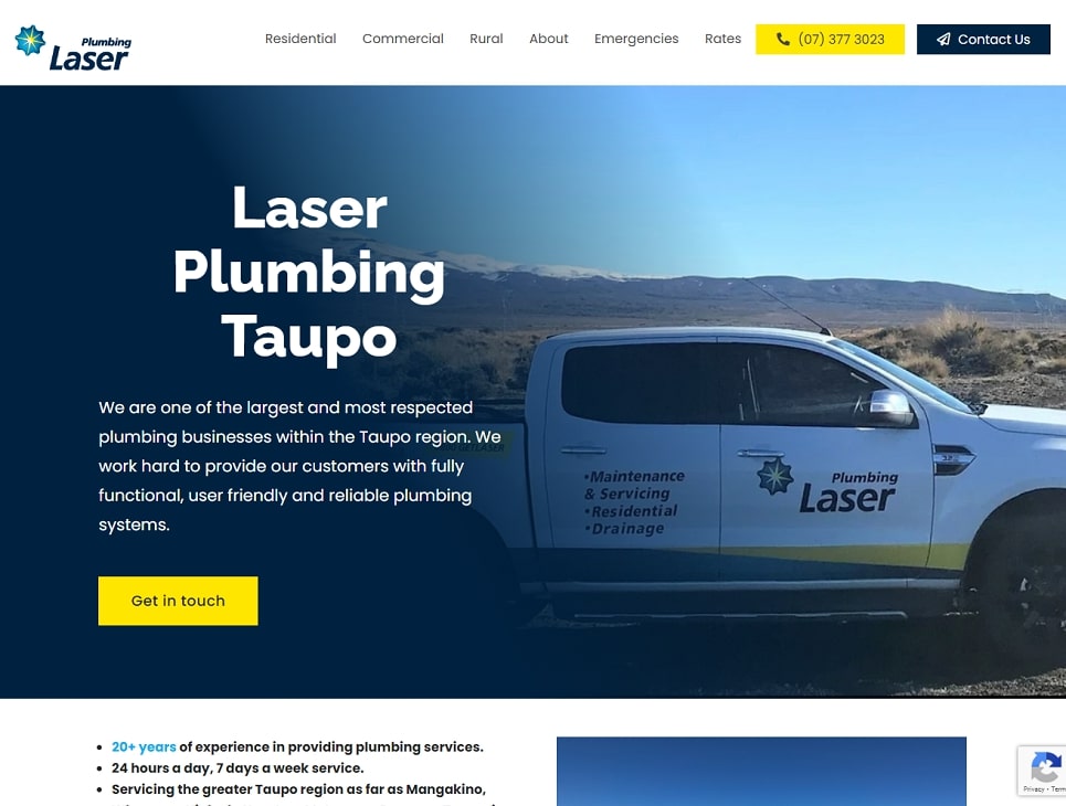 Home page of the Laser Plumbing Taupo website